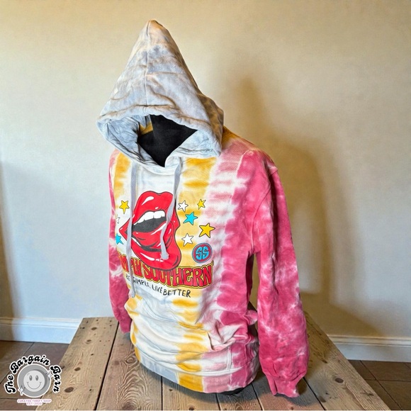 Simply Southern Tie Dye Hoodie Graphic Lips Stars Pullover Sweatshirt (Small) - Picture 4 of 8